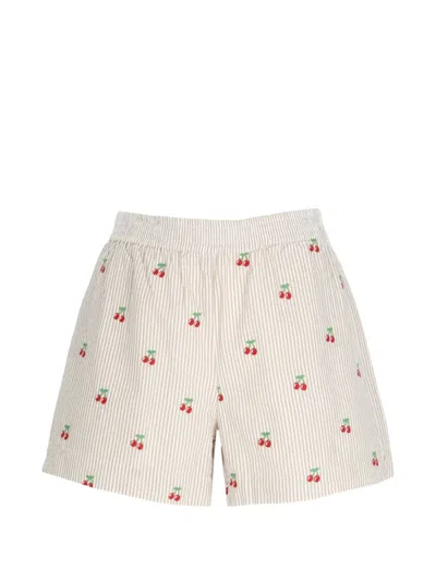 Mc2 Saint Barth Meave Seersucker Cherry-embroidered Shorts In Gray