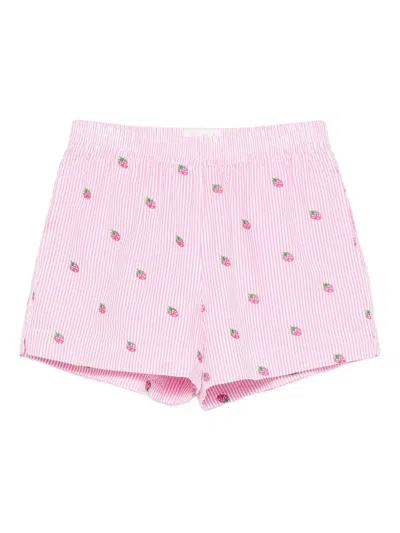 Mc2 Saint Barth Meave Strawberry-motif Striped Shorts In Pink