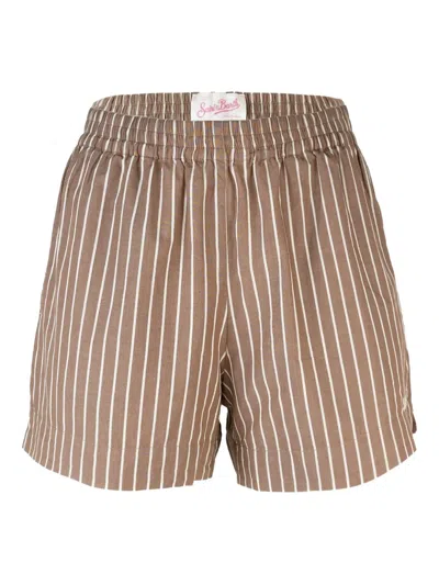 Mc2 Saint Barth Meave Striped Cotton Shorts In Brown