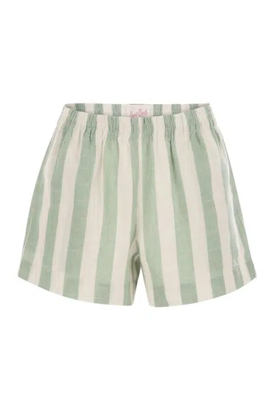 Mc2 Saint Barth Meave - Striped Cotton Shorts In White