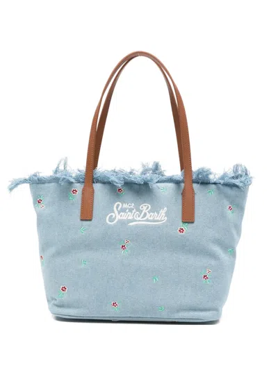 Mc2 Saint Barth Medium City Floral-embroidered Tote Bag In Blue