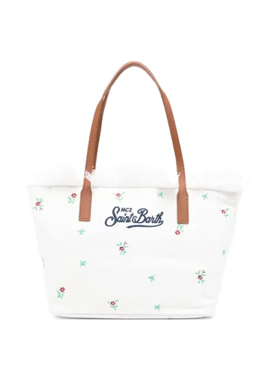 Mc2 Saint Barth Medium City Floral-embroidered Tote Bag In White