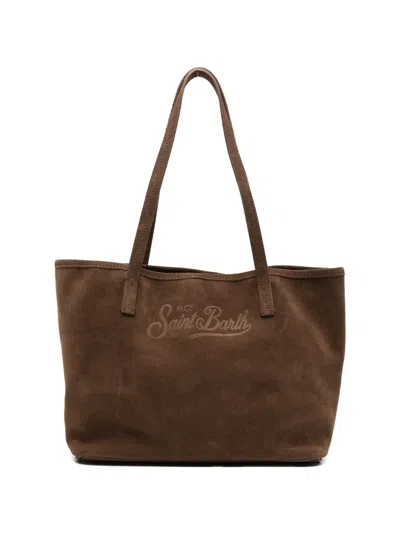 Mc2 Saint Barth Medium City Logo-embossed Suede Tote Bag In Brown
