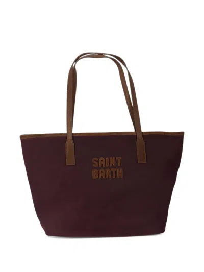 Mc2 Saint Barth Medium City Logo-embroidered Suede-trim Tote Bag In Burgundy