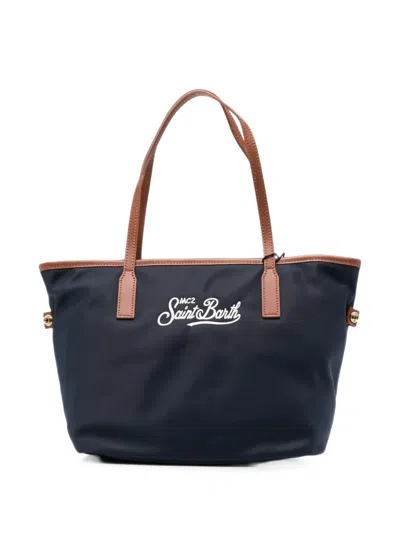 Mc2 Saint Barth Medium City Logo-embroidered Tote Bag In Blue