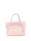 Mc2 Saint Barth Medium Collete Tweed Fringed Embroidered Tote Bag In Pink