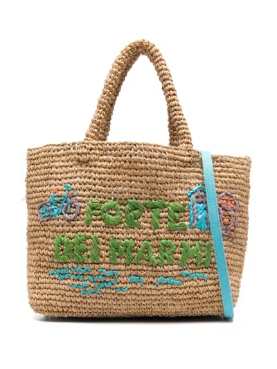 Mc2 Saint Barth Kids' Medium Logo-embroidered Raffia Bag In Neutrals