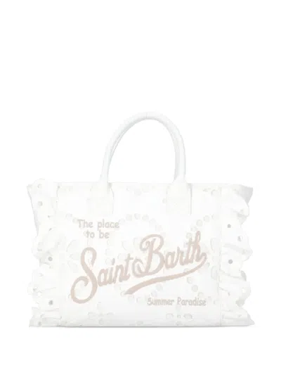 Mc2 Saint Barth Medium Logo-embroidered Ruffled Tote Bag In White
