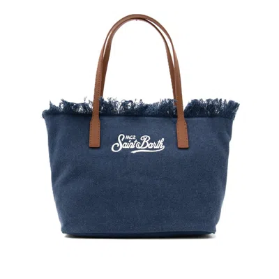 Mc2 Saint Barth Medium Tote Bag With Textured Deep Navy Fabric In Blue