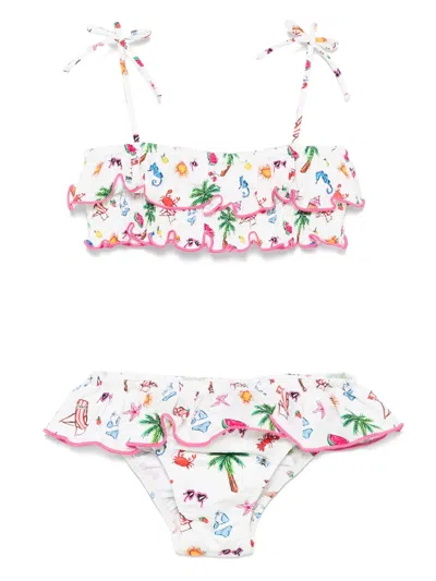 Mc2 Saint Barth Kids Melie Bikini With Ruched Print In Multi