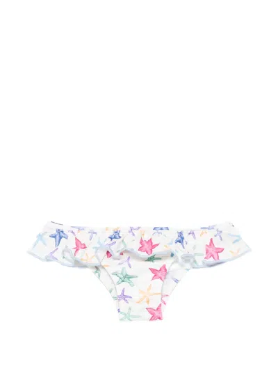 Mc2 Saint Barth Kids' Melly Starfish-print Ruffled Bikini Bottoms In White