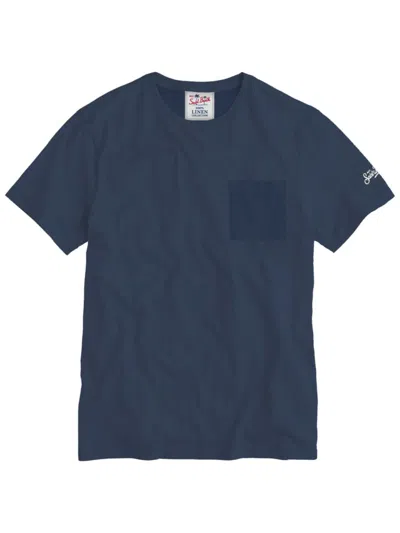 Mc2 Saint Barth Men's Ecstasea Linen Short-sleeve T-shirt In Blue Navy