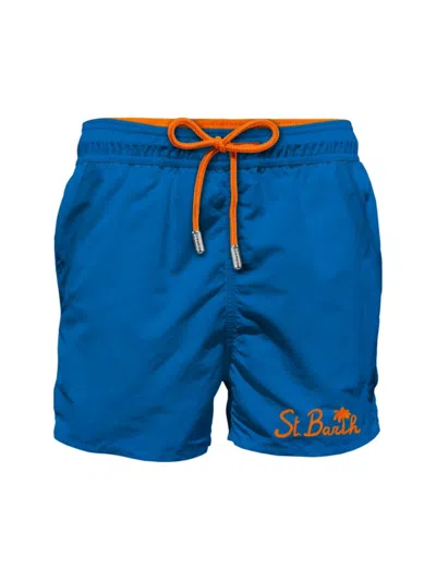 Mc2 Saint Barth Bluette Man Swim Shorts With Pocket In Blue Red