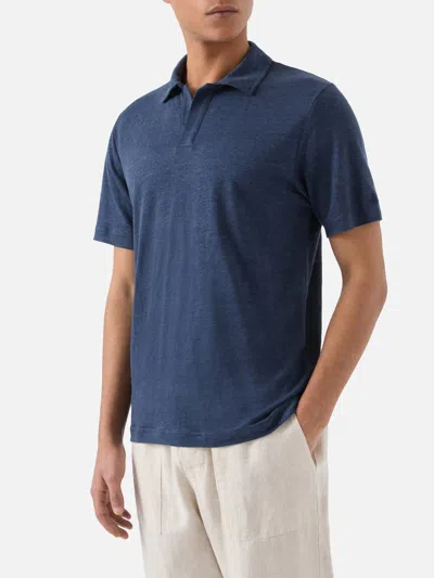 Mc2 Saint Barth Men Fraser Linen Polo Navy In Blue