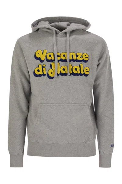 Mc2 Saint Barth Mens Grey Tribeca Sweatshirt With Vacanze Di Natale Logo Embroidery In Grey/yellow