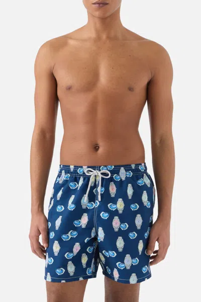 Mc2 Saint Barth Men Gustavia Swim Shorts With Oysters And Watches Print