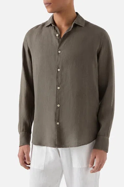 Mc2 Saint Barth Men Kombu Green Linen Pamplona Shirt In Gray