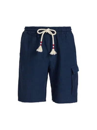 Mc2 Saint Barth Man Linen Bermuda Shorts In Blue