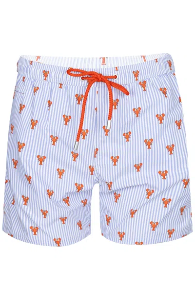 Mc2 Saint Barth Men Men Lighting Micro Langosta Stripes Shorts In Blue