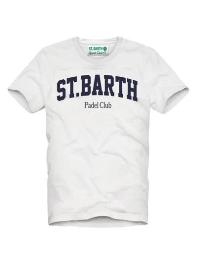 Mc2 Saint Barth Men's Padel Logo Cotton Short-sleeve T-shirt In White