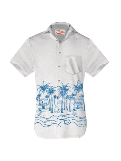 Mc2 Saint Barth Men's Sifnos Riviera-print Linen Short-sleeve Shirt In Palm Beach