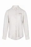 Mc2 Saint Barth Meredith Beige Linen Classic Shirt In White