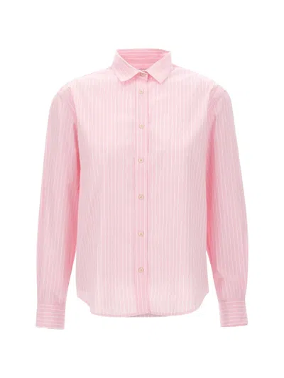 Mc2 Saint Barth Meredith Cotton Classic Shirt With Striped Print In Pink