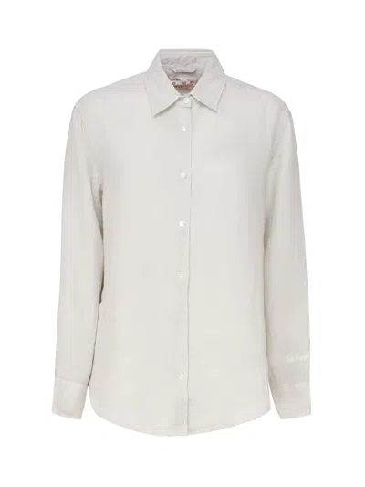 Mc2 Saint Barth Logo-embroidered Linen Shirt In White