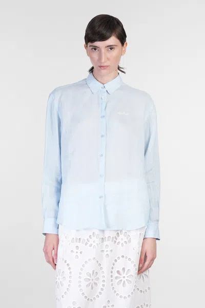 Mc2 Saint Barth Meredith Shirt In Cyan Linen In Blue