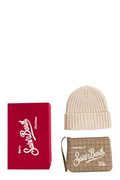 Mc2 Saint Barth Merry Christmas Box With Hat And Clutch Bag In Nude