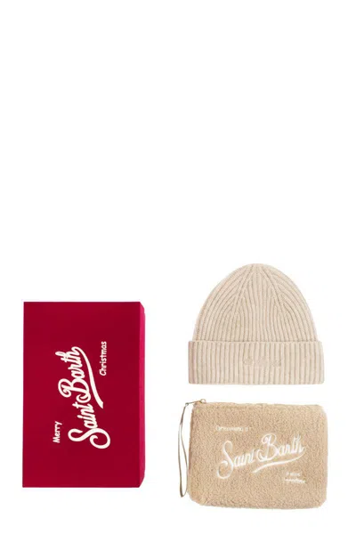 Mc2 Saint Barth Merry Christmas Box With Hat And Clutch Bag In Neutral