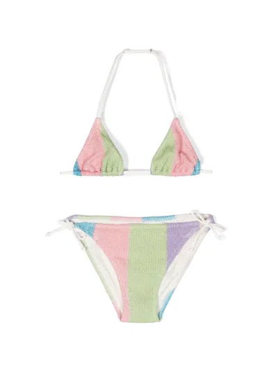 Mc2 Saint Barth Kids' Metallic-threading Striped Bikini In Pink
