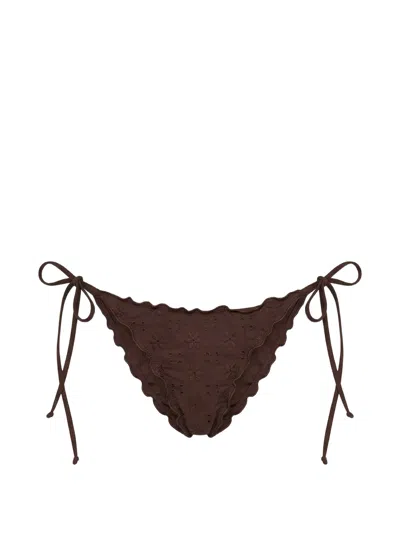 Mc2 Saint Barth Miami Broderie-anglaise Side-tie Bikini Bottoms In Brown