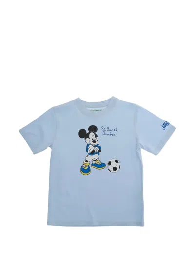 Mc2 Saint Barth Babies' Mickey Goal Print T-shirt In Blue