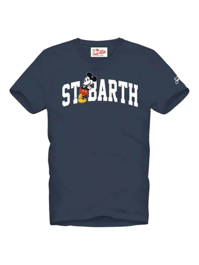 Mc2 Saint Barth Kids' Mickey Mouse Logo-print T-shirt In Blue