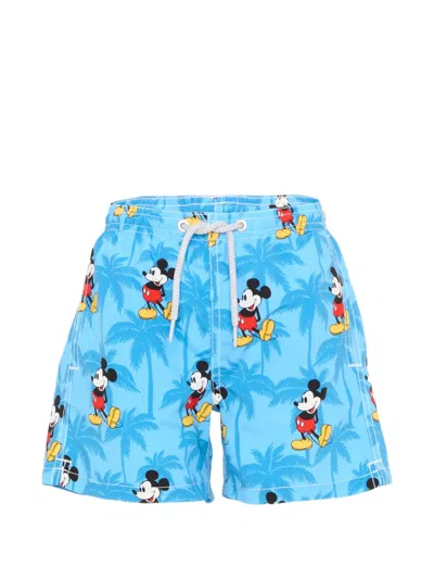 Mc2 Saint Barth Mickey Mouse Palm-print Swim Shorts In Blue