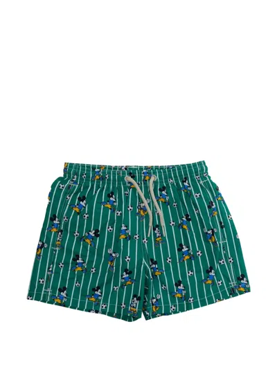 Mc2 Saint Barth Kids' Mickey Mouse Striped Swim Shorts In Green