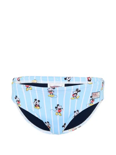 Mc2 Saint Barth Kids' Mickey Mouse Stripe-print Swim Briefs In Blue