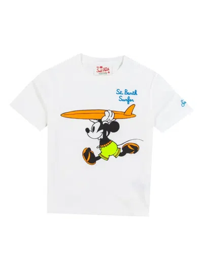 Mc2 Saint Barth Kids' Mickey Surfboard T-shirt In White