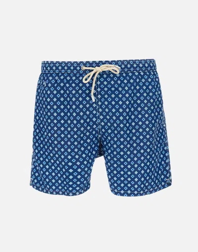 Mc2 Saint Barth Man Lightweight Fabric Swim-shorts Lighting Micro Fantasy With Tie Print In Blue