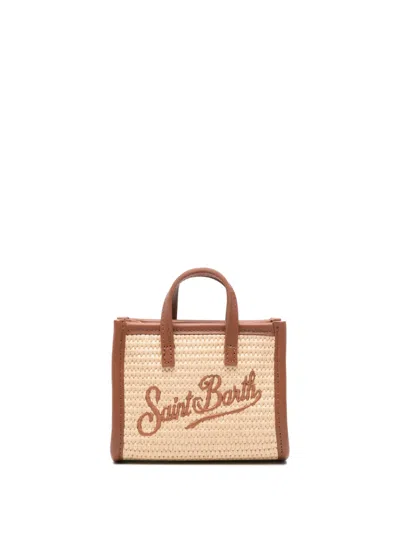 Mc2 Saint Barth Micro Vivian Logo-embroidered Woven Tote Bag In Neutral
