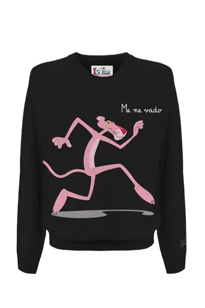 Mc2 Saint Barth Mid-run Graphic Sweatshirt With Bold Iconography In Black