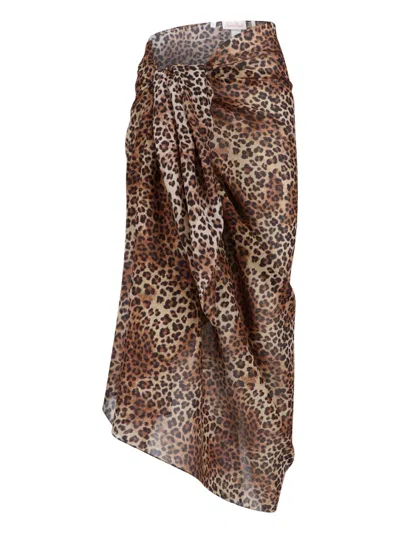 Mc2 Saint Barth Midi Animal Print Skirt In Brown