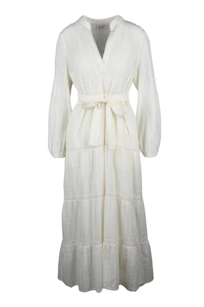 Mc2 Saint Barth Midi Dress With Relaxed Tiered Design In White