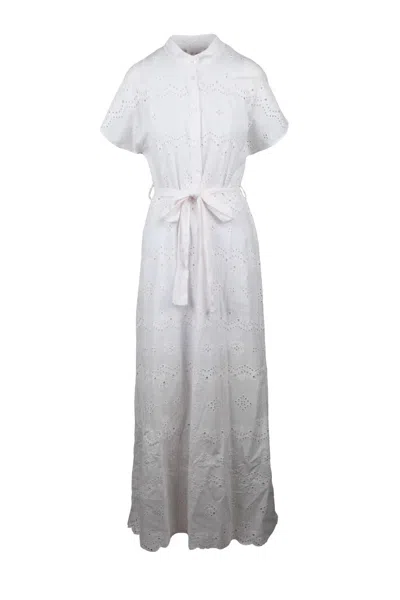 Mc2 Saint Barth Midi-length Broderie Anglaise Dress In White