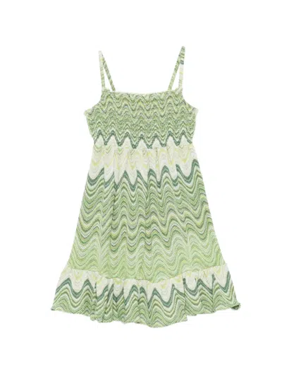 Mc2 Saint Barth Kids' Miki Chevron-pattern Dress In Green