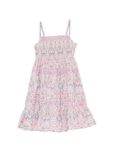 Mc2 Saint Barth Kids' Miki Floral-print Shirred Dress In Pink