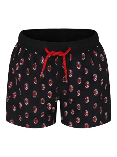 Mc2 Saint Barth Kids' Milan-print Swim Shorts In 黑色