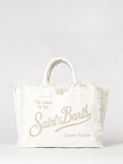 Mc2 Saint Barth Printed Cotton Vanity Bag With Logo In White