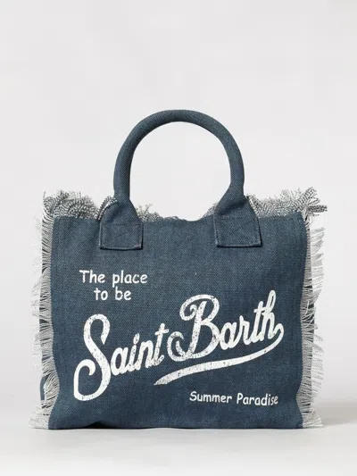 Mc2 Saint Barth Printed Cotton Vanity Bag With Logo In Blue